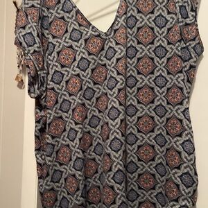 DR2 Blue and Orange Geometric Blouse